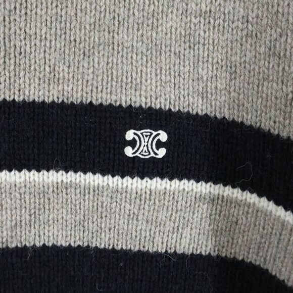 Celine 23AW Triomphe Embroidered Striped Crew Neck Knit Sweater Long Sleeve - Picture 6 of 8